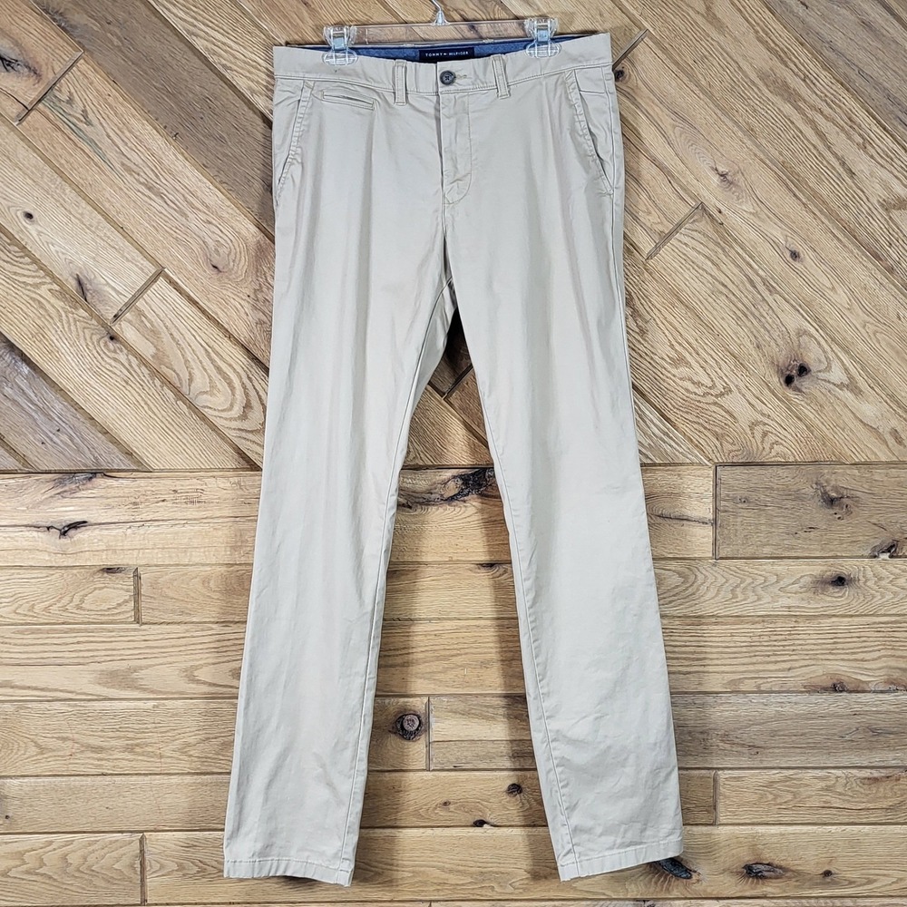 Tommy Hilfiger Chino Pants Mens 33x34 Slim Fit Stretch Khaki Tan Pockets